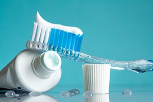 Close-up of toothbrush and toothpaste